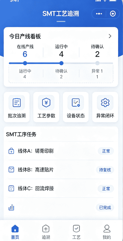 电子SMT产线工艺追溯小程序案例